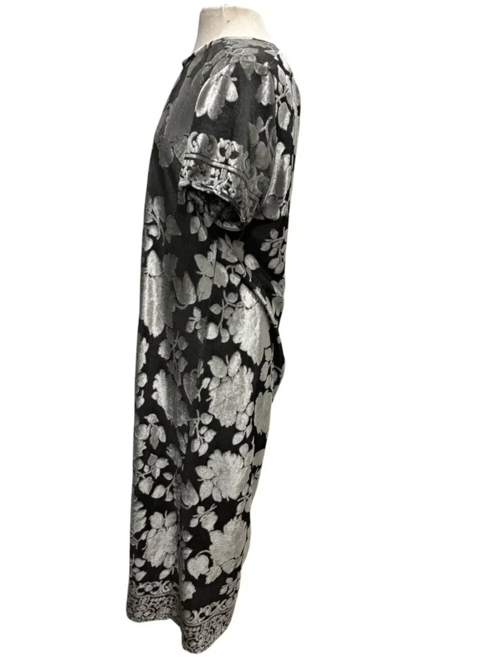 Vintage CW Rose Woman Silver Floral Metallic Maxi Dress Boho Art to Wear XL - Picture 4 of 9